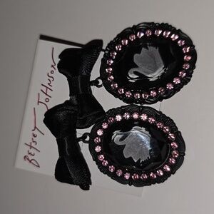 Betsey Johnson Black and Pink Swan Earrings